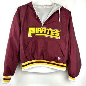 Vintage 90s Varsity Maroon Gold Pirates 1/4 Zip Lined Warm‎ Up Pullover Jacket L